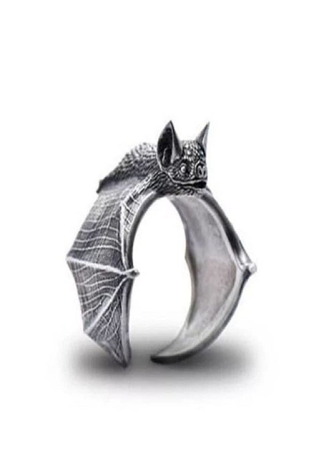 LRGKMCWTOB Vintage Knuckle Rings Set Stackable Finger Ring Halloween Bat Finger Ring Open Adjustable Black Punk Wing Ring Gothic Finger Band Cosplay Accessories (Silver) - Image 1